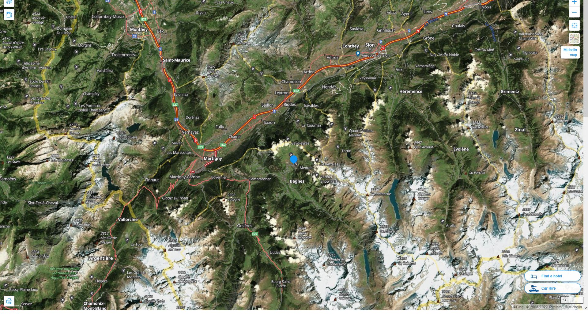 Verbier Suisse Autoroute et carte routiere avec vue satellite